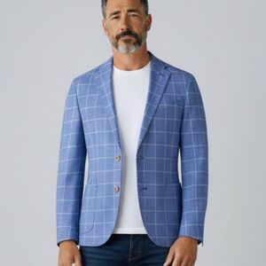 NWT Ibiza Azure Polyester blend Blue White windowpane Men's Sports Coat Size 38L